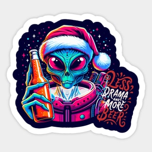 Galactic Santa Alien Toasting Holiday Cheers Sticker